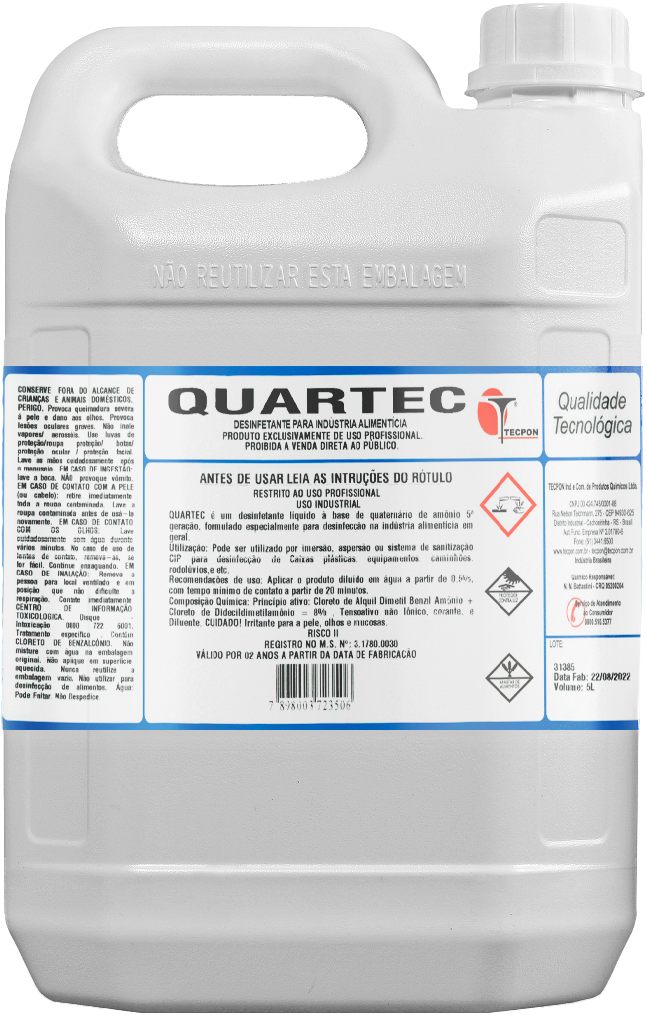 QUARTEC DESINFETANTE À BASE DE QUATERNÁRIO DE AMÔNIA (5ª GERAÇÃO) - 5 LITROS